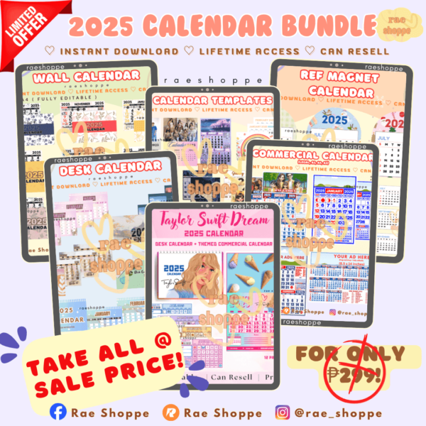 2025 CALENDAR BUNDLE  (editable in Canva + unli resell)