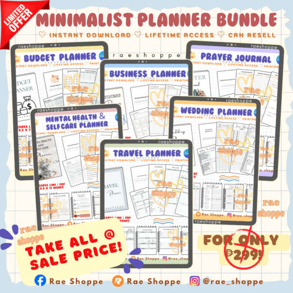 MINIMALIST PLANNER BUNDLE w/ freebies! (canva editable + unli-resell)