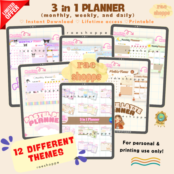 3 in 1 AESTHETIC PLANNER [ monthly, weekly, and daily ]  (for personal & printing business)